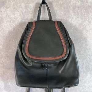 Derek Alexander Backpack Womens Small Black Brown Leather Vintage Plaid Lining‎
